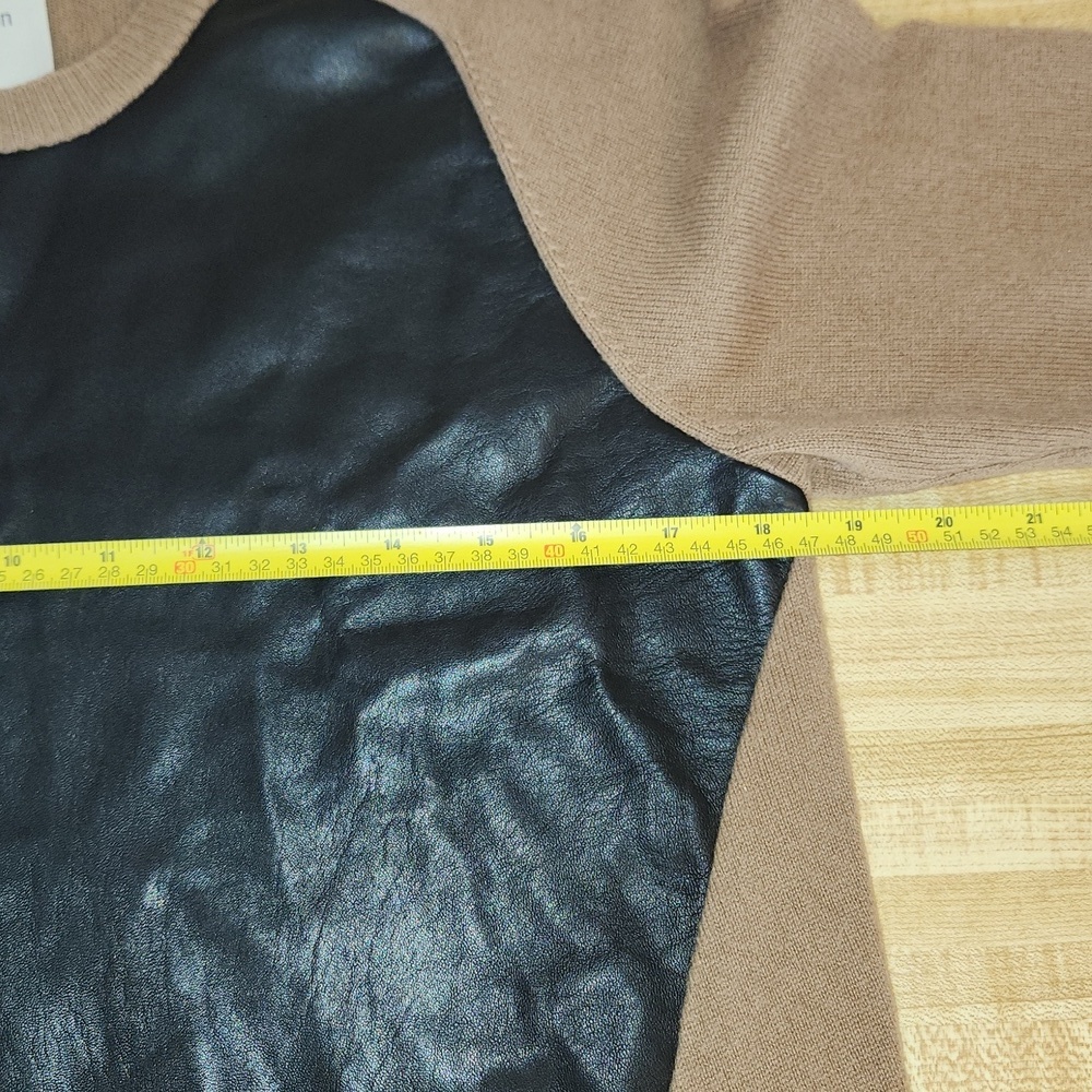 MASON Wool Blend Crew Neck Sweater with Leather Panel, size P - Picture 7 of 9